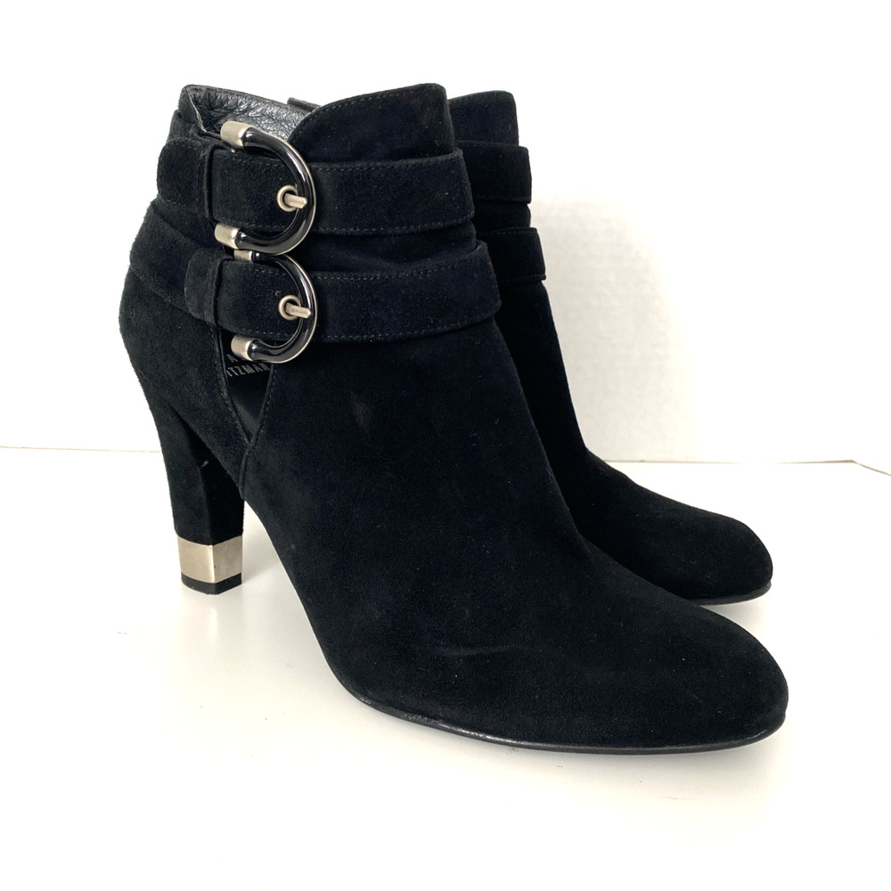 Stuart Weitzman Suede Bootie Ankle Boot Black Alm… - image 2